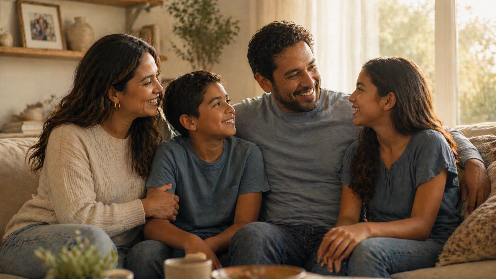 Family together at home